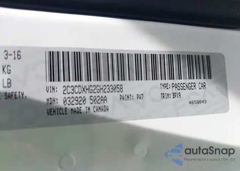 2016 Dodge Charger Sxt from USA, damaged, VIN 2C3CDXHG2GH233058